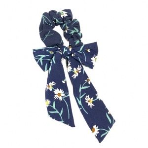 Blue White Flowers Scrunchie Hair Tie Bow Scarf